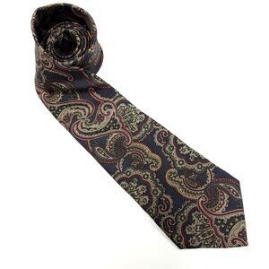 Vintage HATHAWAY Mens Silk Necktie Navy Blue/Red Paisley 56” USA Made